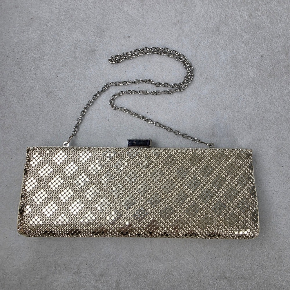 Lulu Townsend Champagne Gold Mesh Evening Clutch Rhinestone Clasp Bag